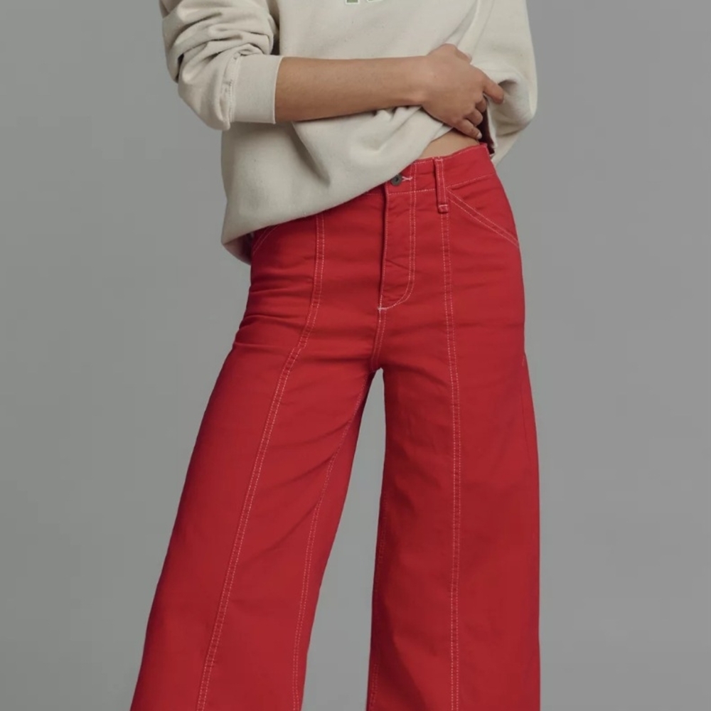 Anthropologie Red Flare Wide Leg Jeans